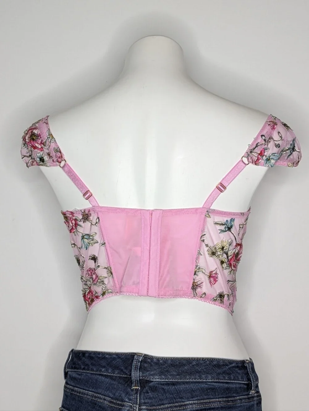 Victoria's Secret Dream Angels Floral Applique Mesh Lace Corset Bustier Top L